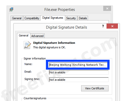 Screenshot of the Beijing Weitong Xincheng Network Technologies Co., Ltd. certificate